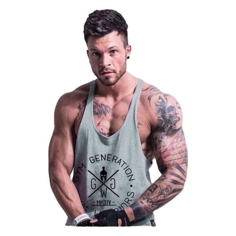 Summer Muscle Fitness Vest Men's Loose Training Sports Vest Custom Logo European and American I-Shaped Sleeveless T-Shirt
