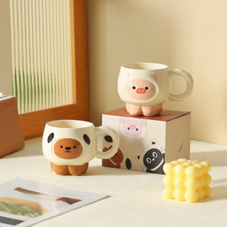 Cute ins de dibujos animados tazas de cerámica creativas tazas de café caseras tazas de cerámica de alto valor para niñas