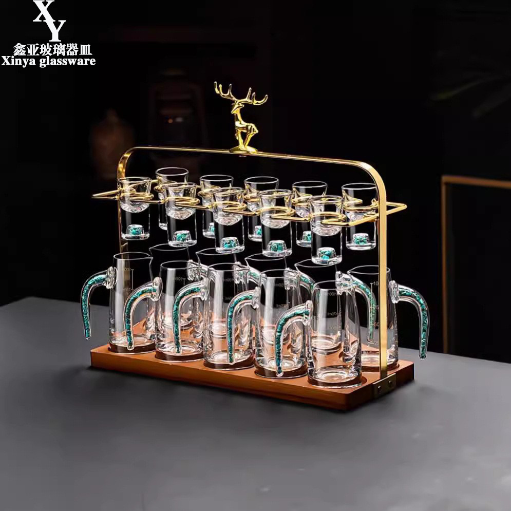 Copa de licor de lámina de oro conjunto de vidrio de cristal dos dos puntos jar Jinshan taza de bala porta taza doméstica mayorista