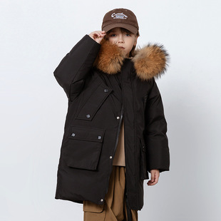 Boys' down Jacket Mid-Length Thickened Winter Coat for Older Children 2024 New Stylish Boys' Outerwear Workwear