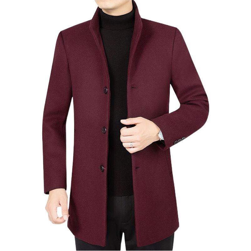 Otoño e invierno abrigo de lana de mediana edad abrigo de lana casual de media longitud para hombre abrigo de lana entrega de una sola pieza