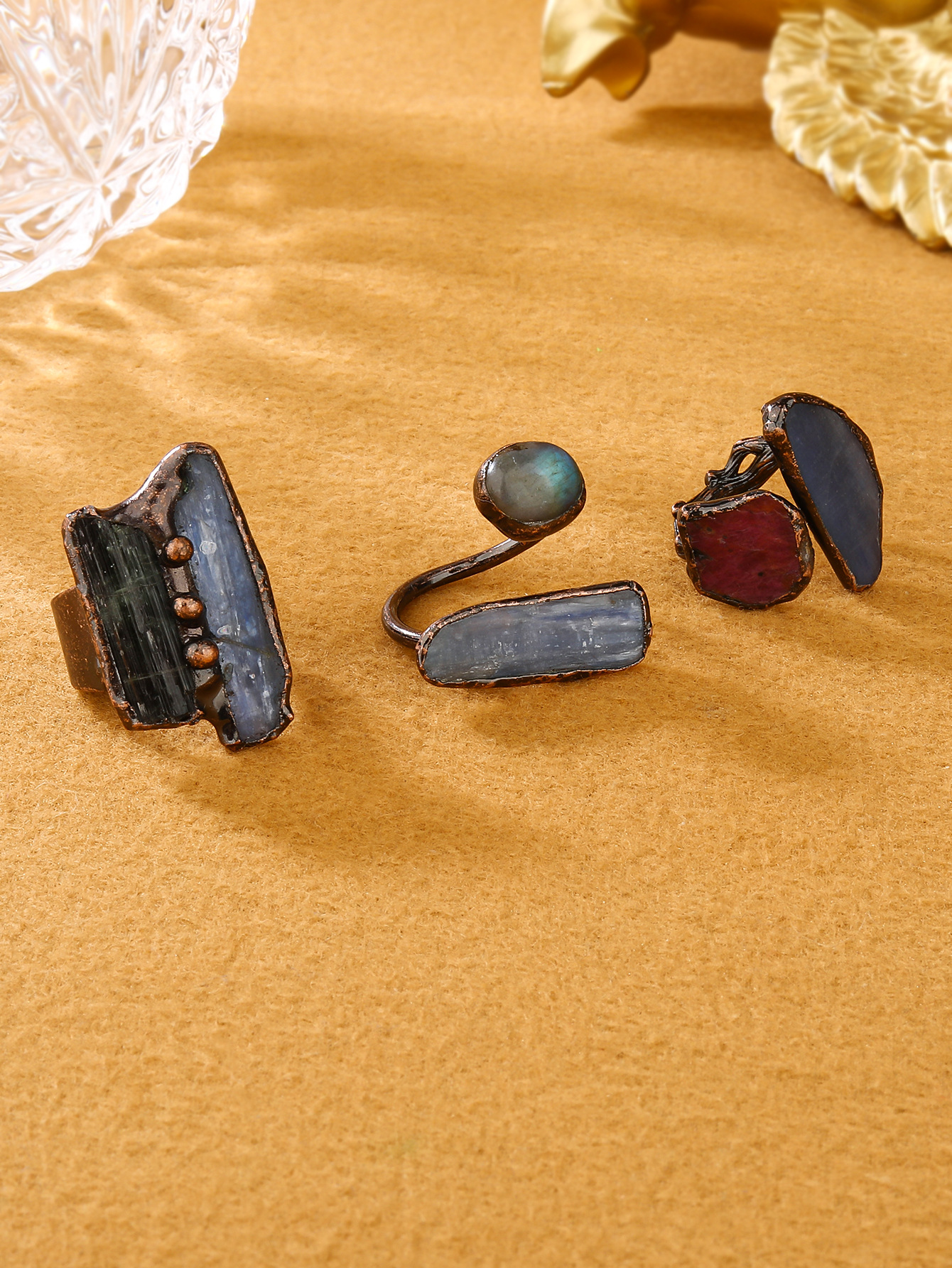 25g Weight Natural Stone, Crystal Inlay Material Open Rings Classification Adjustable Ring Size 1 Piece Quantity Daily Occasion Copper Material Geometric Pattern All Seasons Season Unisex Gender Inlay Design Retro, IG Style Style IG Style Retro Geometric Copper Inlay Natural Stone Crystal Unisex Open Rings Punk Rings 5