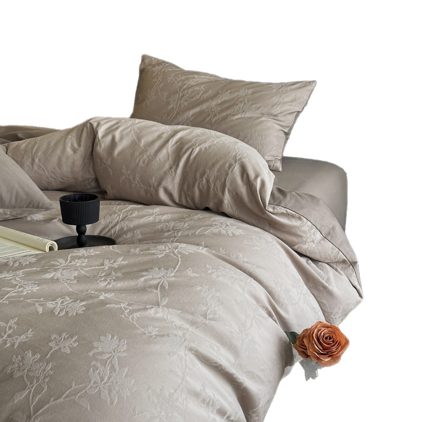 Algodón glutinoso ultra suave tejido Jacquard de cuatro piezas, ropa de cama de algodón para dormir desnudo, otoño y invierno, cuatro estaciones gruesas y cálidas.
