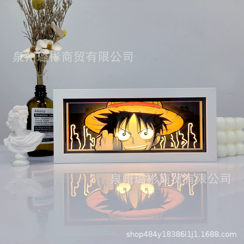 Бумажный резной светильник One Piece Luffy, деревянная рамка, настольный ночник, монохром/ RGB