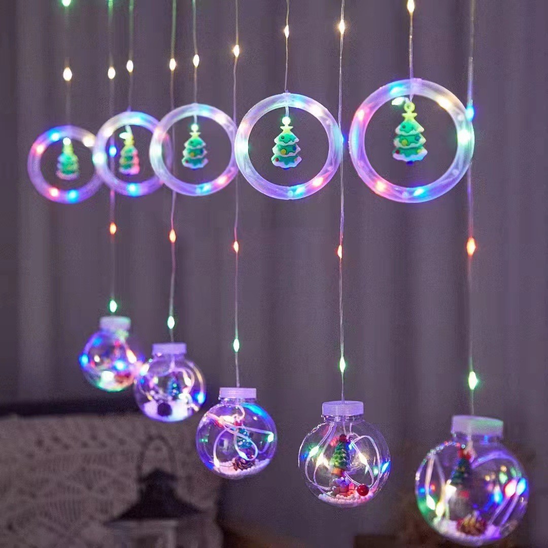 Decoración de ventanas de Navidad lámpara de colgante Santa Claus árbol de Navidad anillo de luz de modelado LED cadena de lámpara de cortina de dormitorio