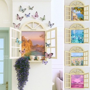 Cream Style Fake Window Scenery Background Wall Decoration Cloth Poster Shop Check-In Point Popular Props Hanging Picture Frame
