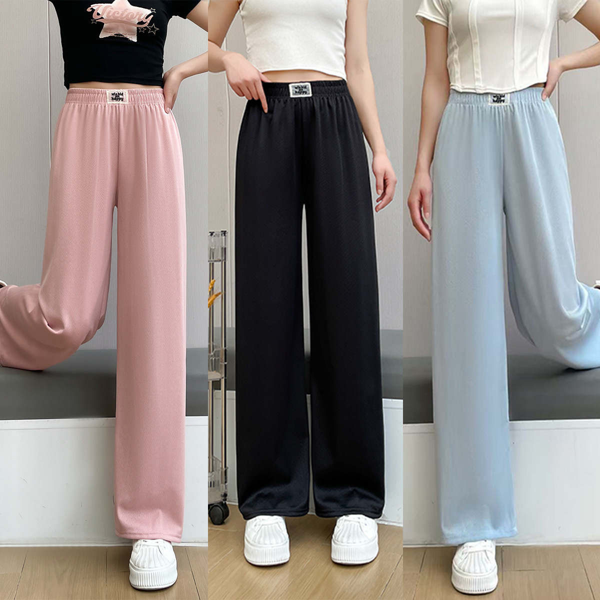 2025 Summer New High Waist Dipped Casual Pants Loose Slimming Trousers All-match Fashion Herringbone Wide Leg Pants for Women
