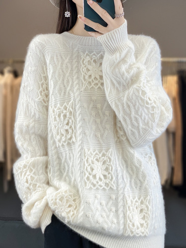 100% Wool Crochet Base Shirt for Women, New Arrival, Stylish and Plus-Size Undergarment, Autumn/Winter Knitted Sweater for Women