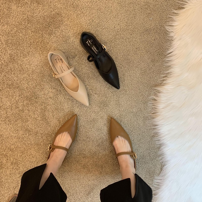 Design sense niche low heel shoes French retro single shoes chunky heel buckle women's shoes