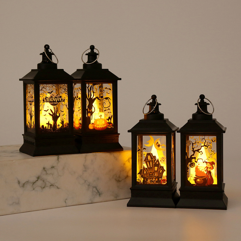 Halloween Props Children's Portable Pumpkin Lantern Retro Style Lantern Atmosphere Scene Arrangement Ornaments Witch Skull Hanging Ornaments