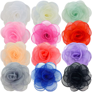 8cm Mesh Burned Edge Flower 10cm Handmade Baked Edge Camellia Flower Corsage Headwear Clothing Shoes Accessories Flower Ornaments Spot