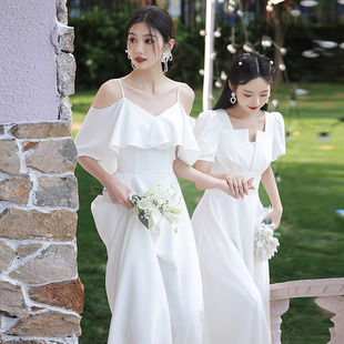 White Satin Bridesmaid Dress 2025 New Wedding Sister Group Niche Adult Graduation Evening Dress That Can Be Worn Daily