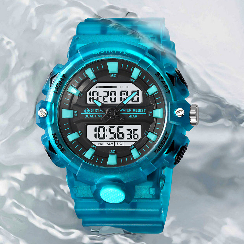STRYVE hombres de moda impermeable reloj deportivo doble luminoso electrónico multifunción estudiante reloj de sincronización 8028