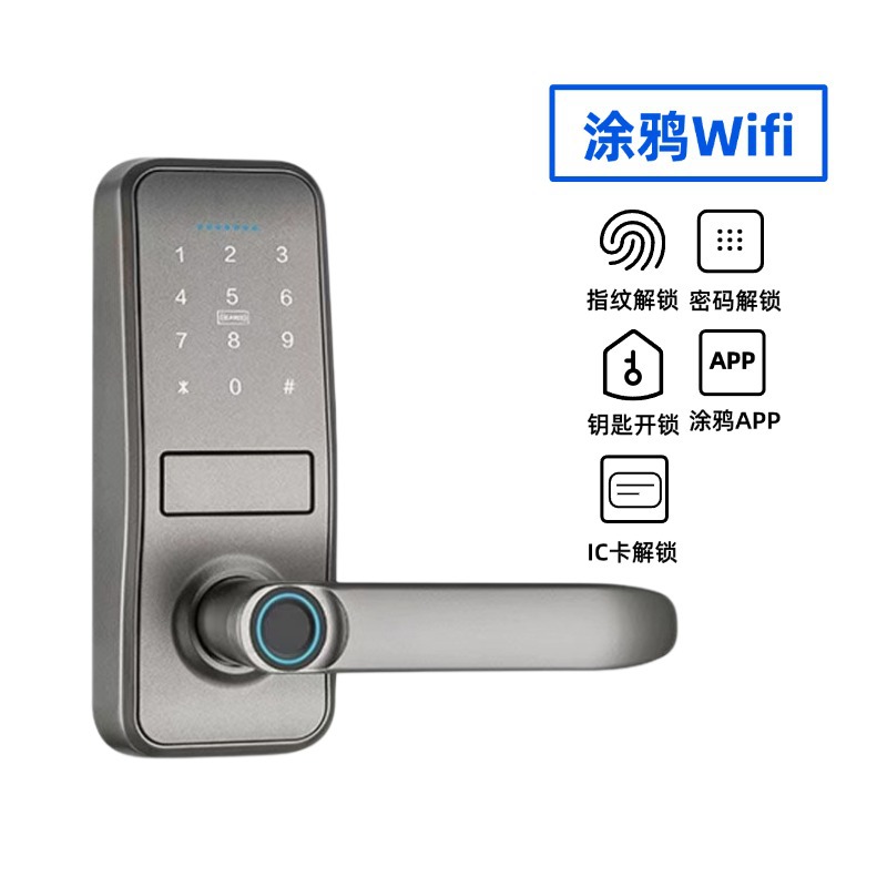 은회색 - 지문 + 비밀번호 + IC 카드 + 모바일 앱 + 열쇠 (Tuya WiFi)