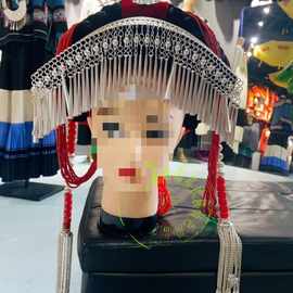 凉山彝族女帽子帕子带饰品瓦盖头盖全套多款仿银款式多 彝