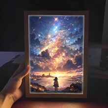 厂家批发仰望星空女孩系列灯光画抖音装饰画小夜灯创意相框摆台