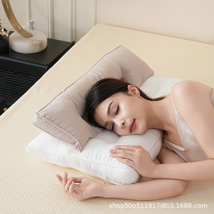 Y次方折叠助睡眠牵引枕头双层可调节高度PE软管支撑层+羽丝矫正枕|undefined