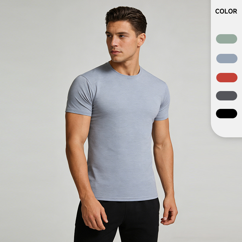 Amazon Foreign Trade Cross-Border American-Style Men's Short-Sleeved Fitness Sports Elastic Quick-Drying Ice Silk Short-Sleeved Quick-Drying T-Shirt