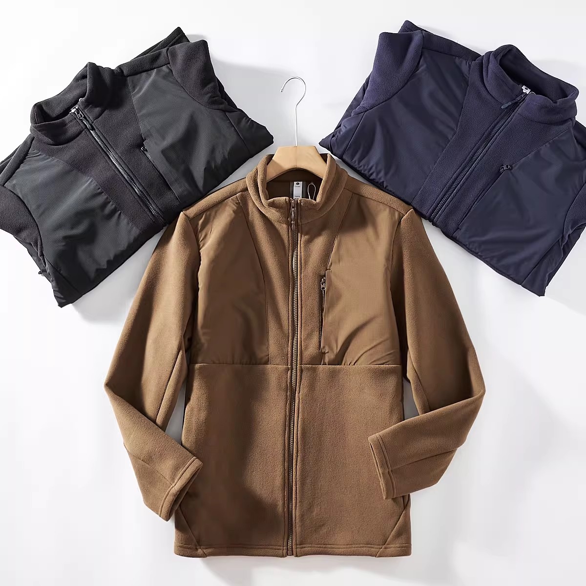 High-End Outdoor Fleece Jacket for Men in Autumn and Winter Double-Sided Velvet Warm Stand-Up Collar Top Sports Casual Cardigan Jacket