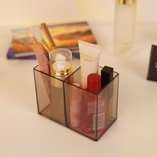 Desktop acrylic pen holder makeup brush storage vanity desk eyebrow pencil lipstick simple storage box transparent