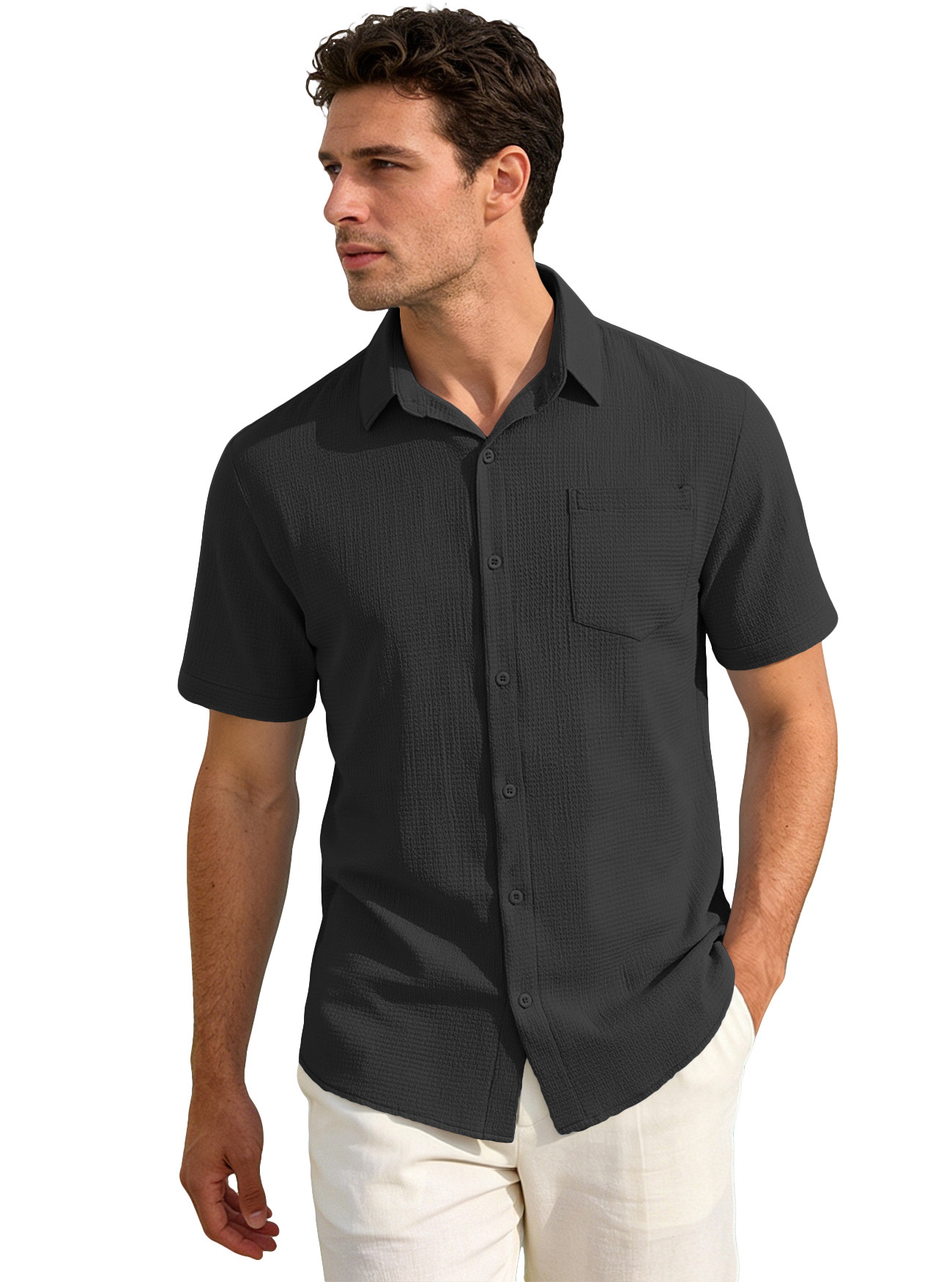 Europa y los Estados Unidos Amazon verano nuevo color sólido de bolsillo con solapa Cardigan camisa de manga corta comercio exterior transfronterizo camiseta casual