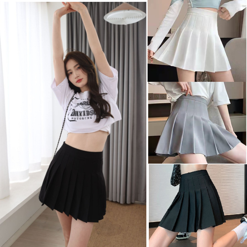 Pleated short girl 2022 summer Large Show thin DP Fabric Solid Paige Korean Edition Versatile white skirt