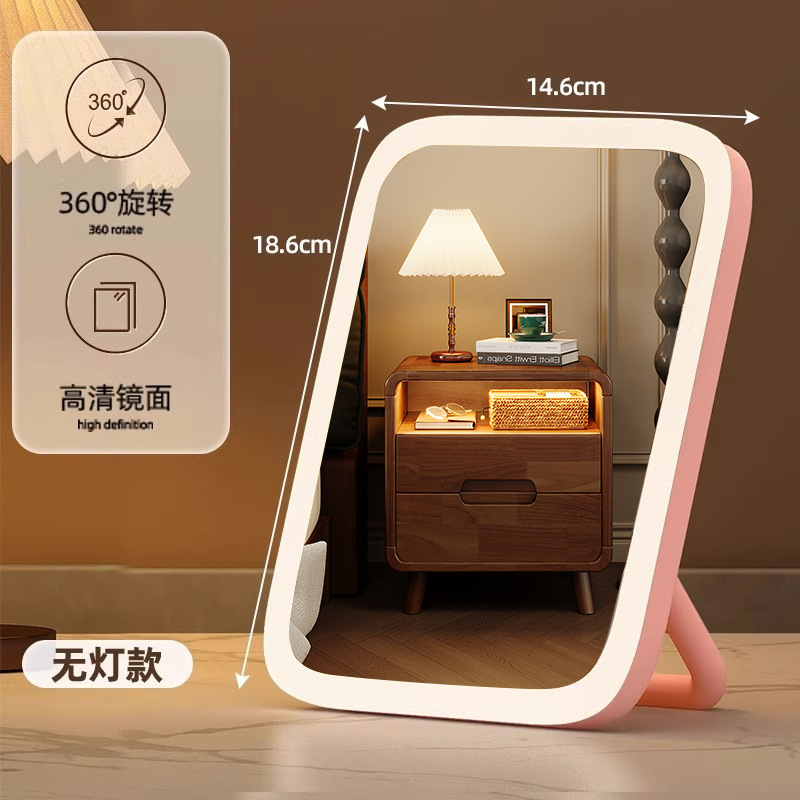 Espejo de maquillaje espejo con lámpara de escritorio para mujeres dormitorio plegable de mano pequeño espejo de vestir para casa