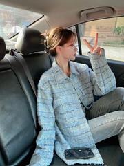 韓国版国潮ファッションbf風ブルー小香風コート女性春秋新作気質学生ジャケット工装上着