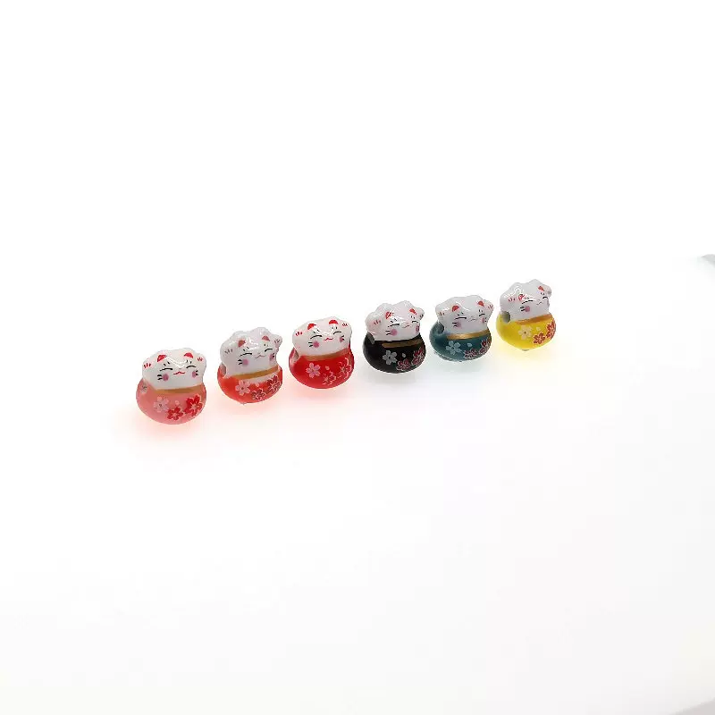 厂家货源陶瓷招财猫手链耳坠项链配件散珠串珠首饰搭配贴花牡丹花