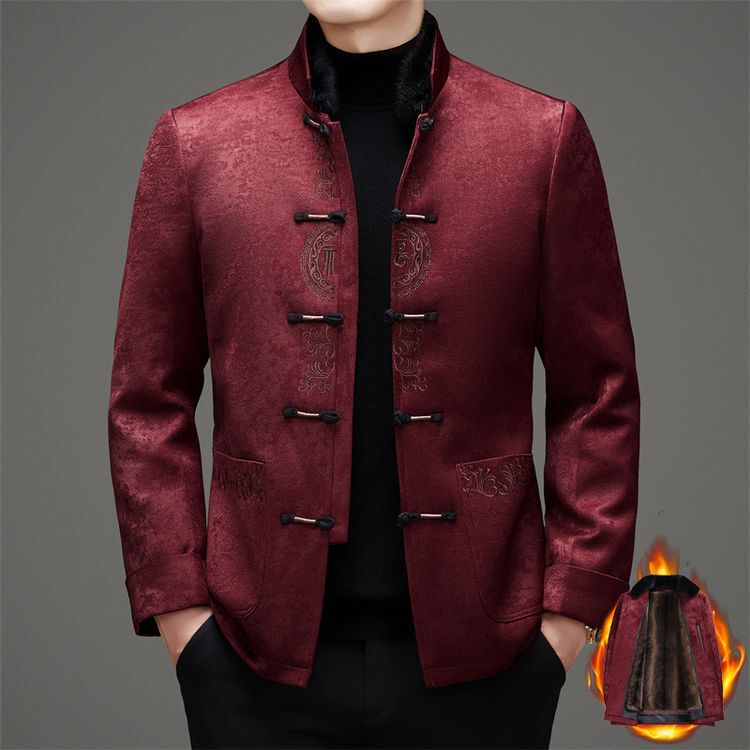 Winter Silver Foxe Tang Coat Middle-aged and Elderly Men's Button Jacket Dress Chinese Style Casual Style Overcoming Coat New Year Gifts Winter Silver Foxe Tang Coat Middle-aged and Elderly Men's Button Jacket Dress Chinese Style Casual Style Overcoming Coat New Year Gifts
