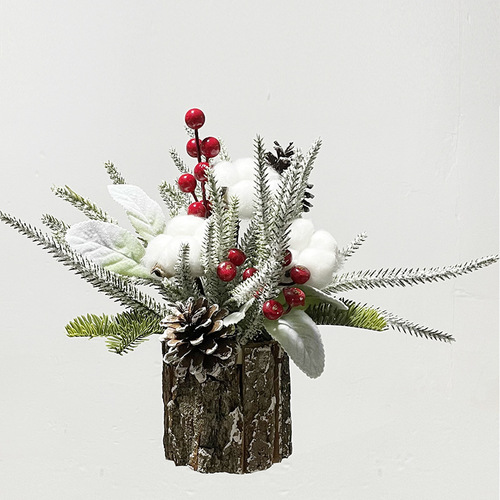 25cm Desktop Christmas Tree Set with Natural Wood, Sent as Fake PE Christmas Decorations, Mini Tree for Cross-border Amazon