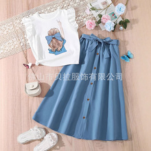 w1168 女重夏装连衣裙套装女孩裙子洋气时髦公主裙儿重短袖半身裙