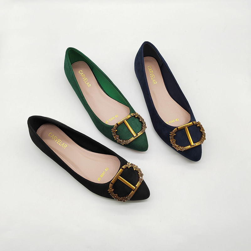 Single-layer shoes women's 2024 new style elegant all-match flat shoes classic European and American style metal buckle toe fashionable shoes pointed soft shoes