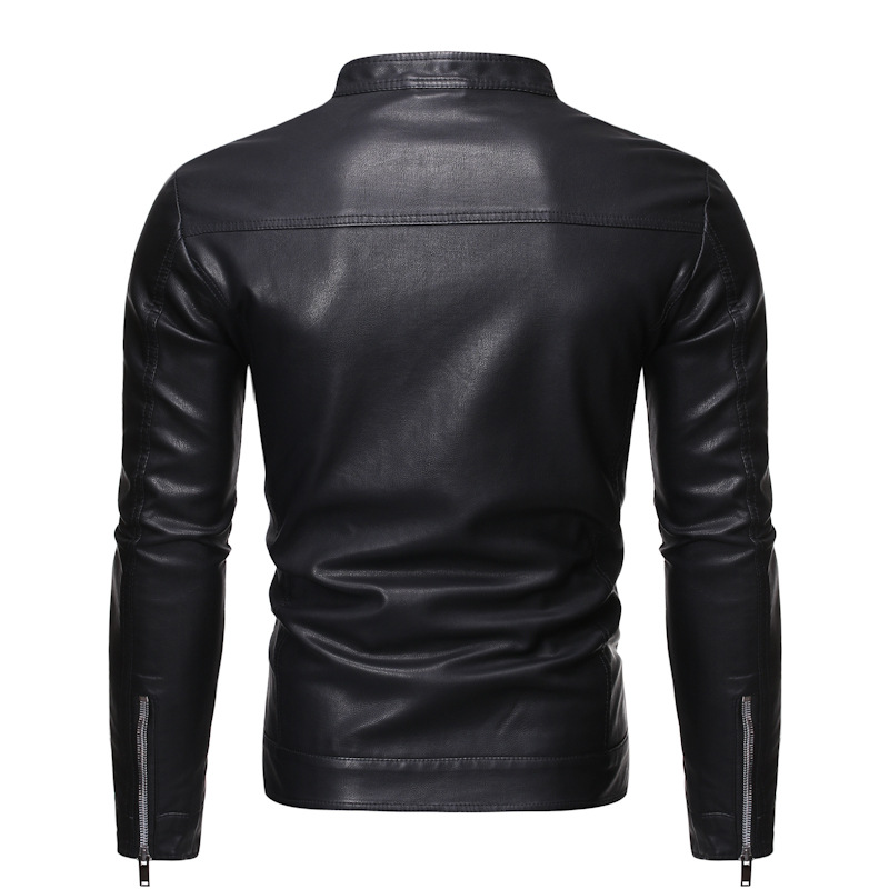 Chaqueta de locomotiva transfronteriza, chaqueta de cuero guapo, chaqueta de cuero simple, chaqueta de cuero sólido para hombres.
