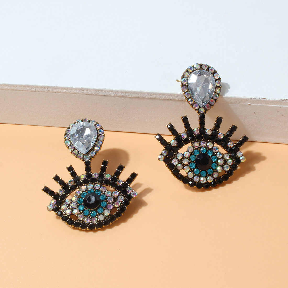 Rhinestones Inlay Material Fashion Devil's Eye Alloy Inlay Rhinestones Women's Drop Earrings 1 Pair