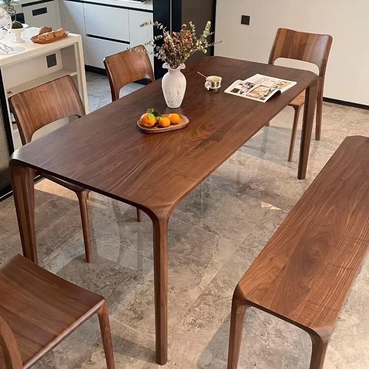 South American Black Walnut Solid Wood Dining Table, Light Luxury Minimalist Long Bench, Tea Table, Natural Wood Mortise and Tenon Home Desk, Living Room Dining Table South American Black Walnut Solid Wood Dining Table, Light Luxury Minimalist Long Bench, Tea Table, Natural Wood Mortise and Tenon Home Desk, Living Room Dining Table