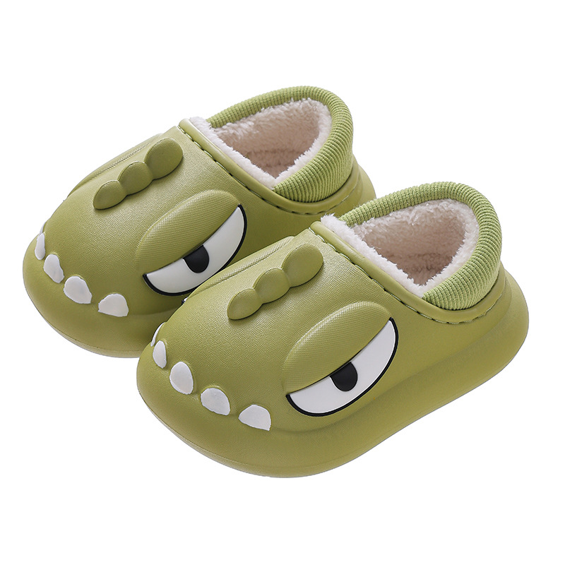 Zapatillas de algodón para niños bolsas de tacones de otoño y invierno para niños impermeables para padres e hijos cálidos para el hogar zapatos de algodón de dinosaurio para bebés