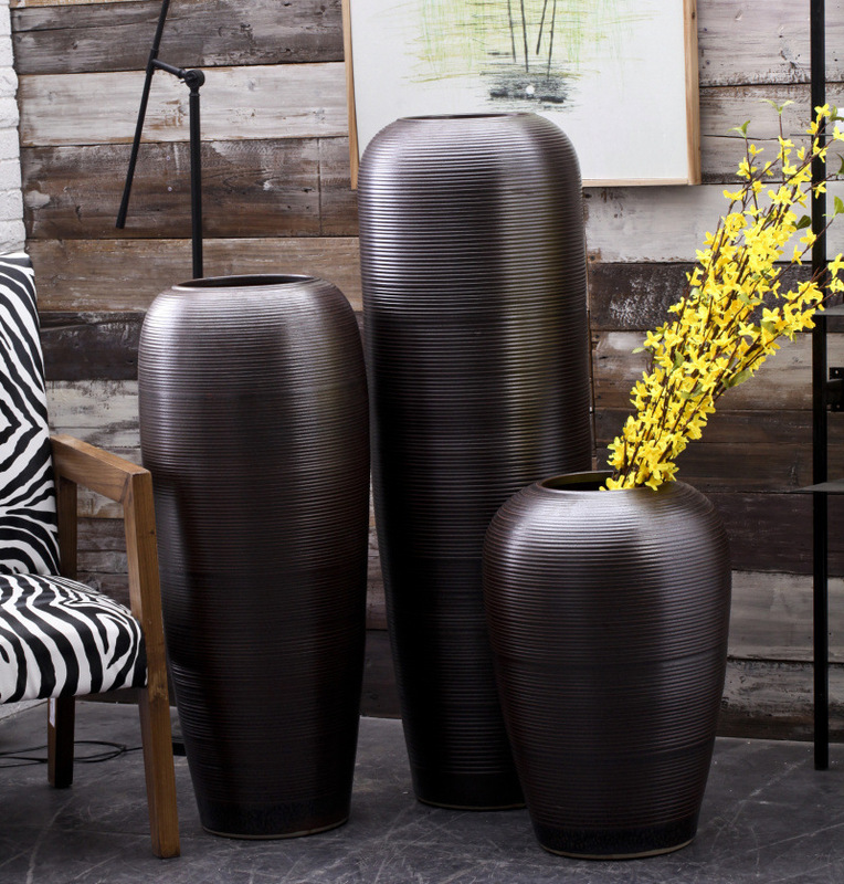 Chinese Retro Pottery Jar Creative Stoneware Jar Ceramic Floor-Standing Large Vase Living Room Home Soft Decoration Flower Arrangement Ornaments