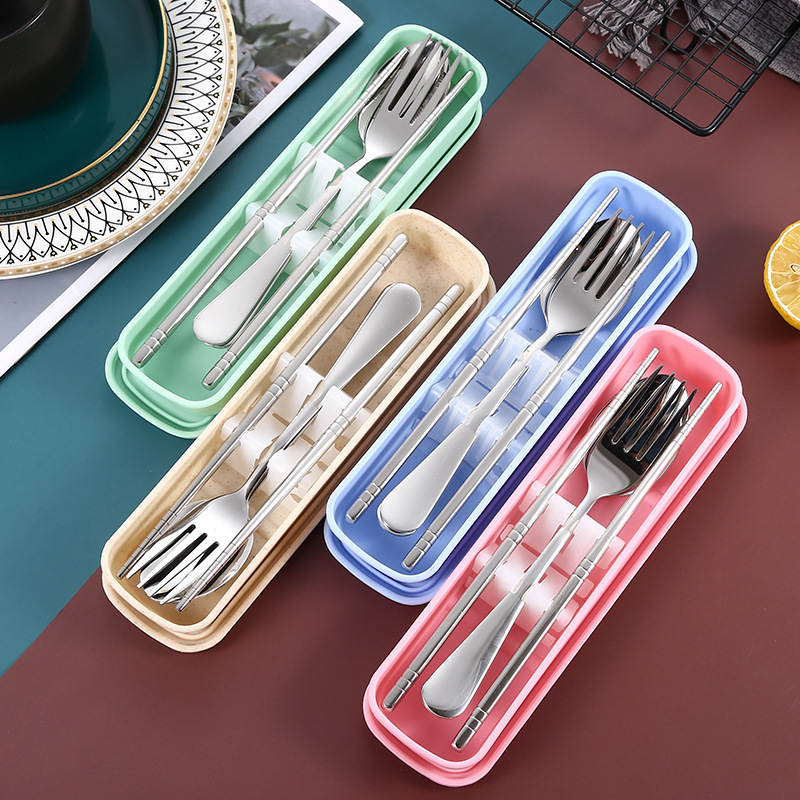 304 스테인레스 스틸 식기 스푼 포크 젓가락 3 종 세트 야외 선물 학생 휴대용 세트 로고를 만들 수 있습니다