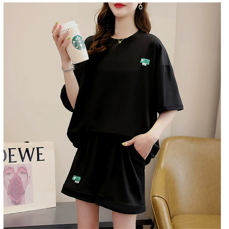 Модный элегантный универсальный Повседневный Спортивный костюм, женский новый летний свободный шорты больших размеров с короткими рукавами, комплект из двух предметов, 2023