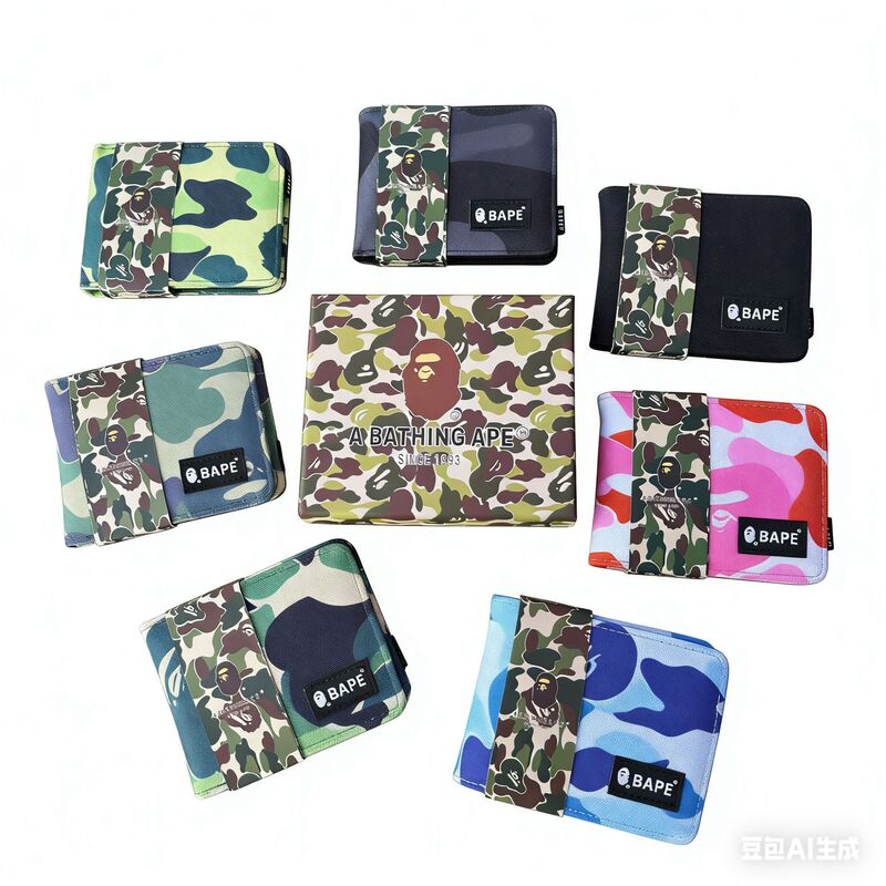 BAPE camouflage short wallet for men, trendy Oxford cloth bi-fold card holder, suitable for daily use