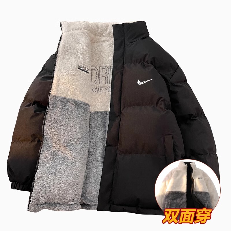 Brand stand collar double-sided down cotton-padded jacket boys plush jacket winter American fashion brand couples warm coat women