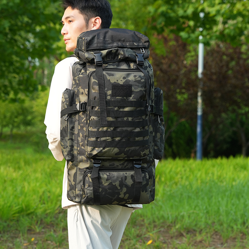 Cross-border multi-functional waterproof backpack for hiking, outdoor camping, mountaineering, large capacity travel shoulder bag, camouflage