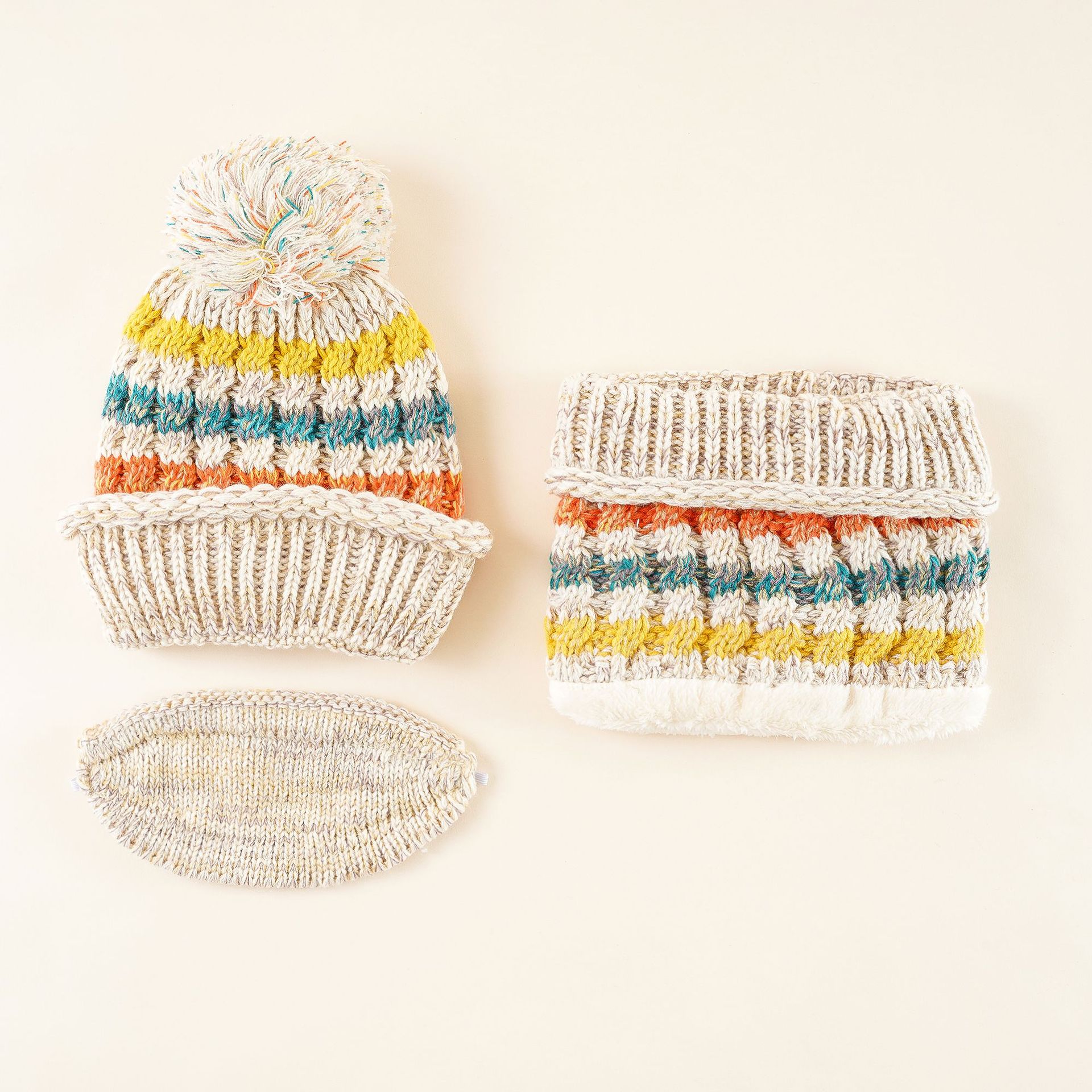 Sombrero de invierno de las mujeres forrado de lana caliente sombrero bufanda máscara conjunto de tres piezas ciclismo orejeras moda sombrero de punto