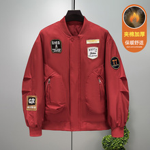 大码潮牌红色棒球服棉衣男士秋冬季2025新款痞帅气工装加厚夹克男