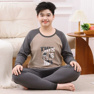 胖大童秋衣秋裤男胖童纯棉保暖内衣套装加大睡衣青少年线衣线裤冬