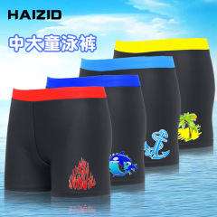 2024新款兒童泳褲中大童男款平角防水游泳褲溫泉印花游泳褲批發