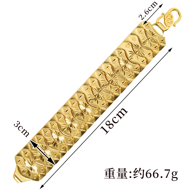 Brazalete de oro de arena hombre jefe cadena temperamento retro versátil alta sensación de joyería chapada en oro bronce joyería no se desvanecerá al por mayor