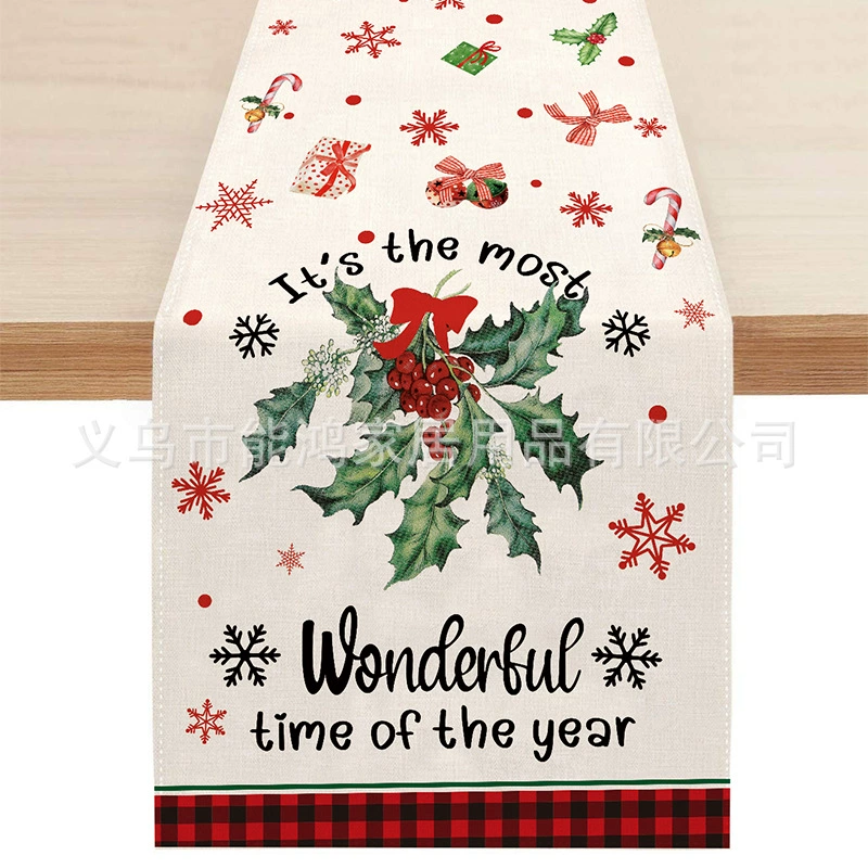 Cross-border hot-selling Christmas table flags, home table decorations, coffee table tablecloths, printed creative Christmas table flags and tablecloths
