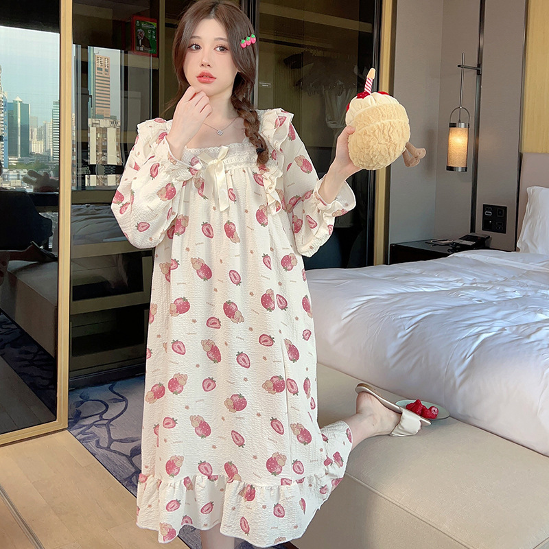 French style long-sleeved nightdress for women Spring and Autumn 2023 new cartoon Xiaoxin plus size maternity homewear pajamas